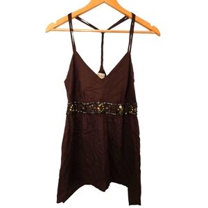 Decree Elegant Brown Beaded Women's Top Size XL